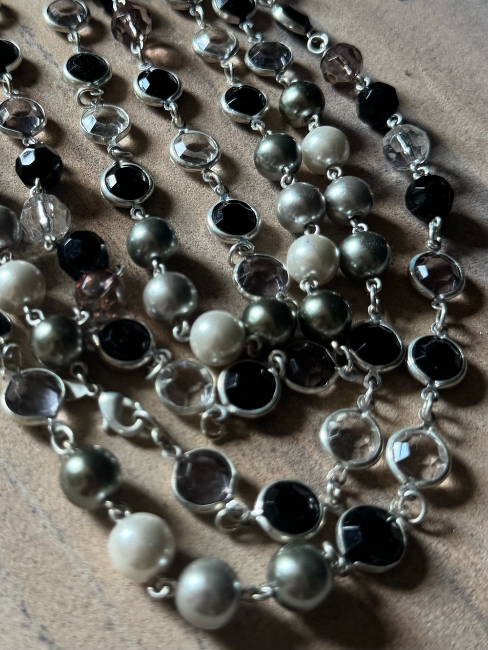 Premier Designs Black, White and Gray Multi-Bead Station Necklace